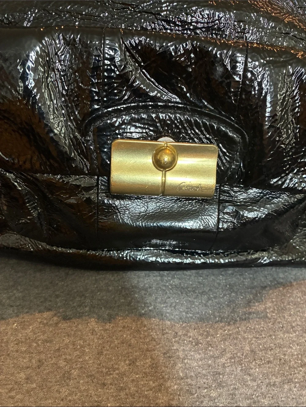 Coach Black Patent Hobo Bag with Gold Hardware